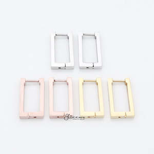 Stainless Steel Rectangle Huggie Hoop Earrings