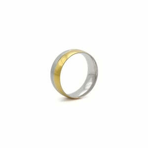 Rings: Stainless Steel Two-Tone Band Ring with Gold and Silver Stripes