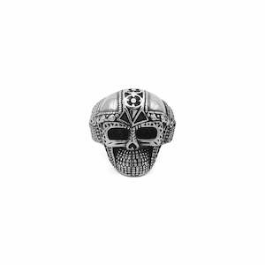 Stainless Steel Skull Ring with Viking Armor Pattern