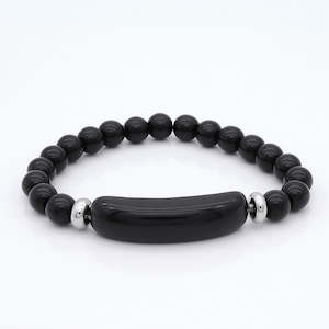 Bracelets: Black Agate Semi Precious Stone Bracelet
