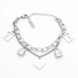 Stainless Steel Women's Bracelet with 5 Charms - Silver