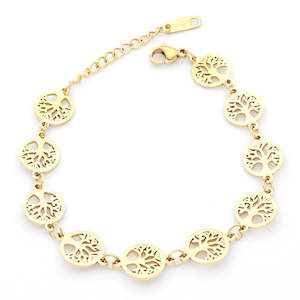 Bracelets: Stainless Steel Tree of Life Women's Bracelet - Gold