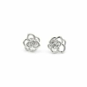 Silver Rose Stud Earrings with Crystal Centre