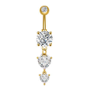 Jewellery With Gems: Heart CZ Dangle Belly Button Navel Ring - Gold