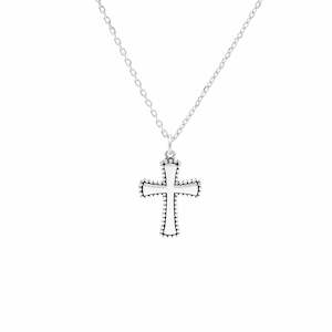 Sterling Silver Necklaces: Sterling Silver Beaded Edge Cross Pendant Necklace