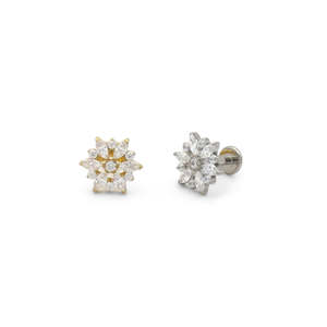 Flower Cluster CZ Titanium Flat Back Stud Earrings