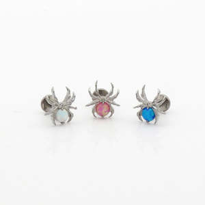 Jewellery With Gems: Opal Spider Top Titanium Flat Back Stud Earrings