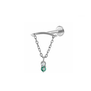 Jewellery With Gems: Double CZ with Chain Dangle Titanium Flat Back Stud Earrings