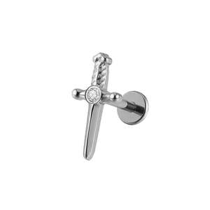 Sword with CZ Titanium Flat Back Stud Earrings