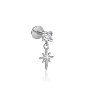 Jewellery With Gems: CZ with Dangle Star Titanium Flat Back Stud Earrings