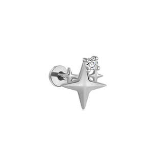 Jewellery With Gems: Triple Star with CZ Titanium Flat Back Stud Earrings
