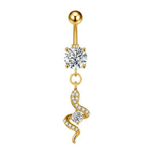 Jewellery With Gems: CZ Paved Snake Dangle Belly Button Ring - Gold