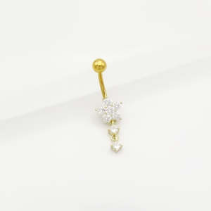 Jewellery With Gems: CZ Flower Dangle Belly Button Navel Ring - Gold