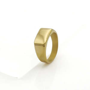 Rings: Stainless Steel Geometric Signet Ring - Gold