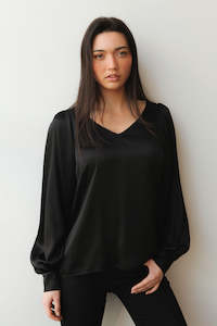 October Reign Jolie V-neck Blouse - Black