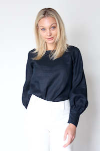 New Zealand Designed Made: October Reign Queen B Blouse - French Navy Linen