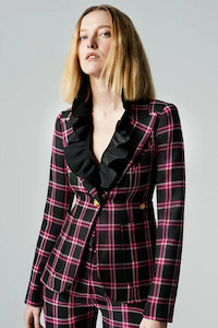 Smythe: Smythe Patch Pocket Duchess Blazer - Pink Black Plaid