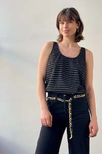 October Reign Essential Round Neck Tank - Black/Gold Stripe