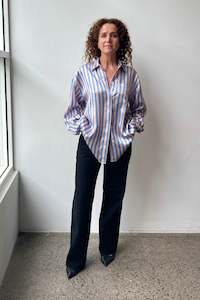 Last: October Reign Oversized Silk Shirt - Striped Sky