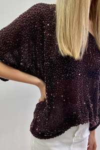 Last: October Reign Hand-Beaded Silk Tee - Wine