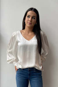 Last: October Reign Jolie V-neck Blouse - White