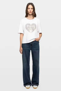 Best Selling: Zadig & Voltaire Taida BC Heart RNR Strass Tee ~ White
