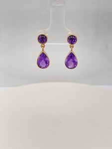 Pear and Round Amethyst Drop Earrings - Global Diamonds