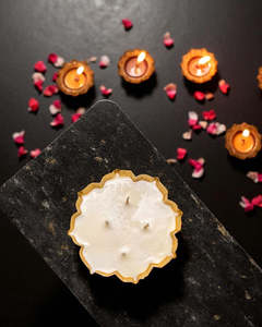 Frontpage: Golden Bloom – Flower-Shaped Diya Candle