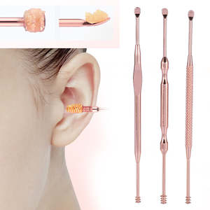 Wax Blackhead Clean: 3 Pcs Ear Pick Ear Wax Remover Ear Pick Cleanser Kit Rose Gold