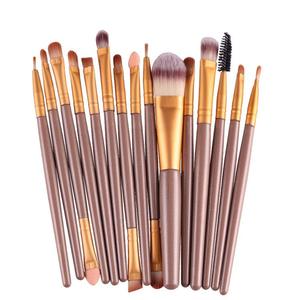 Makeup Brushes: Professional 15 Pcs Cosmetic Makeup Brush Set - Gold & Lite Coffee