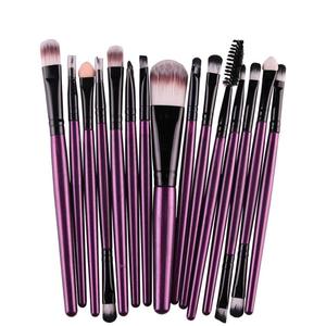 Professional 15 Pcs Cosmetic Makeup Brush Set - Black & Purple