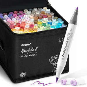 Art Supplies: Ohuhu Honolulu B 104+1 Colours Brush & Fine Marker Set
