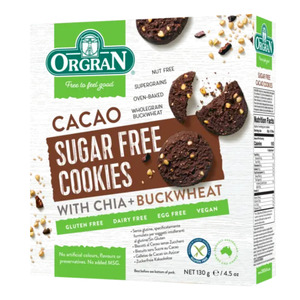 Dairy Free: Orgran Cacao Sugar Free Cookies with Chia & Buckwheat 130g