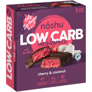 Noshu Low Carb Indulgence Cherry & Coconut Bars 160g