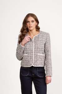 Coats: Collarless Short Jacket with Trim Detail - Galaxy