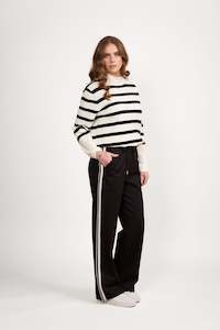 Vassalli: Wide Leg Full Length Pull On with Side Stripe Detail - Black 2.0