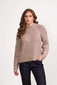 Vassalli: Bobble Detail Sweater with High Neck - Twig