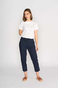7/8 Length Slim Leg Elastic Waist Pant - Ink