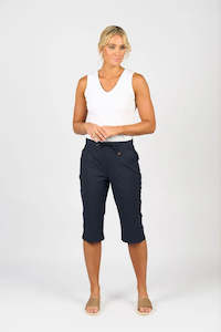 Shorts: Below Knee Skinny Leg Elastic Waist Pant - Ink