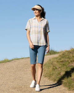 Dropped Shoulder Shirt with Rounded Hem - Blue Check