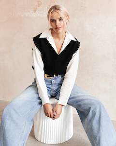 Paper Heart: V Neck Vest - Black