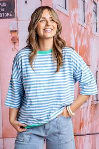 Mazie Stripe Ringer Sweat / Azure & White Stripe