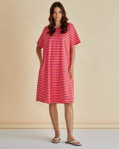 Dresses: Eloise T-Shirt Dress /  Pink Red Stripe