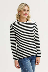 Tops: Long Sleeve Chris Tee / Black & White Waffle Stripe