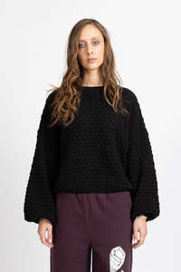 Tops: Honeycomb Knit / Black