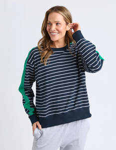 Elm: Sloane Crew Striped / Navy White & Turquoise Trim