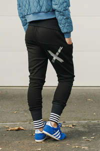 Alpine Apartment Pants / Black with Silver X and Striped Cuffs