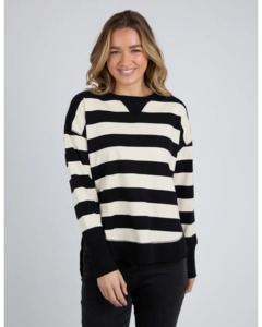 Foxwood 1: Striped Delilah Crew / Black & Vintage White Stripe