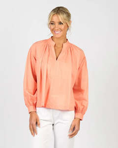 Vassalli: Stitched Collar and Placket Shirt with Balloon Sleeve - Apricot