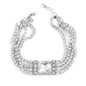 Accessories: 3018-0733 Statements Bracelet - Square Crystal Silver